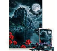 Rosa rossa nella notte sulla scogliera - Puzzle da 1000 pezzi per adolescenti - Rafforza la memoria - Divertimento rilassante - Bordo di qualità (38x52cm)