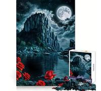 Rosa rossa nella scogliera notturna Puzzle per adolescenti 1000 pezzi Gioco per allenare la mente Rilassamento mentale Arte da assemblare (38x26cm)