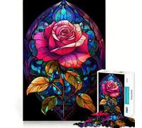 Rosa rossa si crogiola nel vetro Puzzle da 1000 pezzi per adolescenti, gioco di logica, divertimento al chiuso, bordo premium, regalo memorabile (38x52cm)