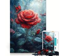Rosa rossa sotto la pioggia - Puzzle difficile per adulti da 1000 pezzi - Gioco di logica fine - Divertimento rilassante - Bordi puliti - Regalo premuroso (38x26cm)