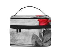 Rosa rossa stampata, Borsa per il trucco Borsa per cosmetici Borsa da toilette da viaggio portatile Astuccio per matite Astuccio da toilette