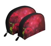 Rosa rossa stampata, Borsa per trucco a conchiglia Portamonete da donna Borsa da toilette piccola Borsa per cosmetici 2 pezzi