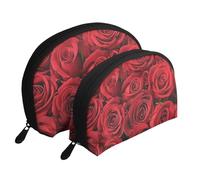 Rosa rossa stampata, Borsa per trucco a conchiglia Portamonete da donna Borsa da toilette piccola Borsa per cosmetici 2 pezzi