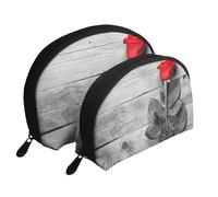 Rosa rossa stampata, Borsa per trucco a conchiglia Portamonete da donna Borsa da toilette piccola Borsa per cosmetici 2 pezzi