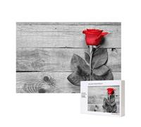 Rosa rossa stampata,Puzzle in legno da 300 pezzi per famiglie, per adulti e adolescenti, decorazioni per la casa