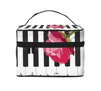 Rosa Rossa Sulle Note Musicali Del Piano, Borsa per il trucco Borsa per cosmetici Borsa da viaggio portatile da viaggio Astuccio per matite