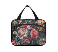 Rosa Rosso Vintage Fiori Appesi Borse per Viaggio con Gancio, Designer Essentials Toiletry Organizer per Viaggiatori Vacanza bolso para maquillaje de Mujer L