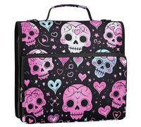 Rosa San Valentino Cuore Cranio 3 Anelli Ufficio Binder Organizer con Tracolla & Maniglia Multi-Pocket Portfolio Raccoglitore per la Scuola e Ufficio Gestor de encuadernación de documentos