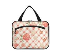 Rosa Scacchiera Conchiglie Hanging Makeup Bag con scomparti con gancio, Designer Multifunzionale articoli da toeletta Borsa per gli accessori per le donne Hotel bolsas de maquillaje para Mujer L