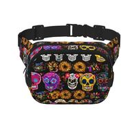 Rosa Skull Print Square Double Layer bag Waist Bag Trendy Pack Travel Bag con Bel Regolabile, nero, Taglia unica