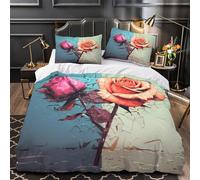 Rosa spezzata Set Di Copripiumino Set di biancheria da letto ultra microfibra stampa 3D incluso federe cerniera nascosta Illustrazione digitale copripiumino for adulti e ragazze Single（140x200cm）