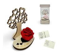 Rosa Stabilizzata con Albero della Vita in Legno - Fiore Naturale a Lunga Durata, Intaglio Laser e Scatola Elegante - Idea Regalo Simbolica Made in Italy (Rosso)