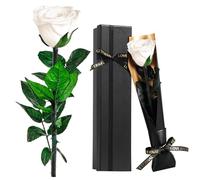 Rosa Stabilizzata con Stelo - Regalo per Donna, Mamma, Moglie, Fidanzata - Ideale per Compleanno, Natale, San Valentino, Rosa Eterno di Lusso in Confezione Elegante - Vera Rosa Bianco per Lei