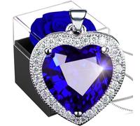 Rosa Stabilizzata Vera con Catena D'argento 925, Scatola Rose Blu Con Collana Pietre Nascita,Rosa Eterna Blu con Pietra Nascita Gioielleria, Scatola Regalo Dello Zaffiro per Natale Mamma San Valentino