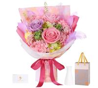 Rosa Stabilizzata Vera con Vaso, Mazzo di Fiori Stabilizzati Rosa e Viola, Rosa Eterna Regalo per Lei, Donna, Fidanzata, Mamma, Ragazza, per San Valentino, Compleanno, Anniversario, Festa della Mamma