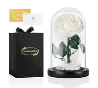 Rosa Stabilizzata Vera in Cupola Vetro,Regalo per Lei,Fiori Rose Eterna la Bella e la Bestia, Idee Regalo San Valentino,Compleanno,Anniversario per Donna Fidanzata Mamma,Festa Della Mamma(Bianca)