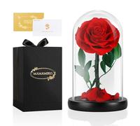 Rosa Stabilizzata Vera in Cupola Vetro,Regalo per Lei,Fiori Rose Eterna la Bella e la Bestia, Idee Regalo San Valentino,Compleanno,Anniversario per Donna Fidanzata Mamma,Festa della Mamma(Rossa)
