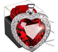 Rosa Stabilizzata Vera Rossa Con Collana Argento 925,Rosa Etern Box Con Rubino C