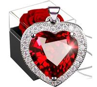 Rosa Stabilizzata Vera Rossa con Collana Argento 925,Rosa Etern Box con Rubino Collana Donna Cuore,Scatola Regalo con Rose,Pendente Cuore Rosso Regalo per Natale,Mamma,San Valentino,Anniversario