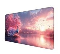 Rosa Tappetino Mouse XXL 900 x 400mm, Tappetino Mouse Pavone Mousepad con Bordi Cuciti, Impermeabile Tappeto Scrivania Base in Gomma Antiscivolo Sottomano Scrivania per Hogar, PC, Laptop -hjw2506QH
