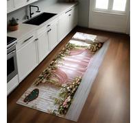 Rosa Tappeto Cucina Antiscivolo 50x180 cm Tende con motivo a rose Resistente Anti-fatica Passatoia Cucina Sala da Pranzo Corridoio Moderno Multiuso