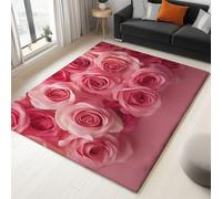 Rosa Tappeto Salotto Grandi 140 x 200 cm Interno Pelo Corto Tappeti, Tema D'Amore Pianta Rosa Lavabile in Lavatrice Antiscivolo Tappeto per Salotto Cameretta Ufficio Ingresso