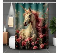 Rosa Tenda Doccia 100x180, Modello Unicorno Tenda Doccia Impermeabile Shower Curtain Orlo Ponderato con 12 Anelli, Stampa Shower Curtain per Bagno, Vasca, Dormitorio, Famiglia, Hotel -lsy250777