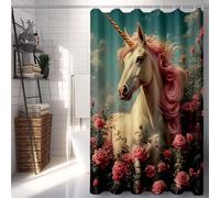 Rosa Tenda per Doccia 90x200, Tenda Doccia Unicorno Modello, Impermeabile Poliestere Shower Curtain con 12 Anelli, Orlo Ponderato Durevole e Lavabile, Bagno, Vasca da Bagno, Ambienti Umidi -lsy250716