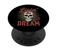 Rosa Teschio Vivere il Sogno PopSockets PopGrip Adesivo