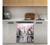 Rosa Torre Eiffel Parigi Francia Copertura Magnetica Lavastoviglie Amanti Acquerello Pannello Magnetico Decorazione Stiker per Frigorifero, Cucina Decorazione Porta, 58,4 x 66 cm