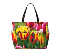 rosa tulipani stampa spiaggia borsa da viaggio intelligente tasca tote estate vacanza escursionismo campeggio attività all'aperto