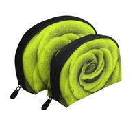 Rosa verde stampata, Borsa per trucco a conchiglia Portamonete da donna Borsa da toilette piccola Borsa per cosmetici 2 pezzi