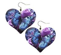 Rosa viola con bella farfalla su di esso Orecchini in pelle per le donne Orecchini a forma di cuore leggeri orecchini pendenti gioielli regali