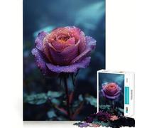 Rosa viola con gocce di rugiada - Puzzle difficile per adulti, 1000 pezzi, memory foam, facile da assemblare, immagine rilassante, regalo artistico (50x75cm)