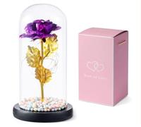 Rosa viola dell'amore con Luci LED sotto Campana di Vetro - Fiore Artificiale per Regalo Romantico - Per Mamma, Moglie, Fidanzata - Festa della Mamma, Compleanno, Anniversario, Natale