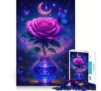 Rosa viola in vaso di cristallo con farfalle - Puzzle difficile per adulti da 1000 pezzi - Gioco di logica semplice e divertente - Taglio di precisione - Regalo di Natale (38x26cm)
