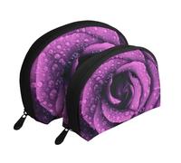 Rosa viola stampata, Borsa per trucco a conchiglia Portamonete da donna Borsa da toilette piccola Borsa per cosmetici 2 pezzi