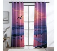 Rosa Viola Tende Oscuranti per Protezione della Privacy, Oscuranti a Occhielli Tramonto Naturale Paesaggio Della Spiaggia Stampato - Facili da Lavare per Ufficio, L 140 x A 245 cm (2 Pannelli)