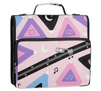 Rosa Viola Triangoli 3,8 cm 3-anelli cerniera raccoglitore borsa con manico tasche multiple portfolio portatile per scuola e ufficio Carpeta con cremallera