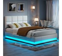 Rosahqnda Letto contenitore idraulico Letto funzionale con molti contenitori, letto matrimoniale con testiera, pelle artificiale