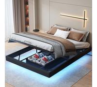 Rosahqnda Letto matrimoniale 160 x 200 cm con illuminazione a LED, rete a doghe in metallo, struttura letto galleggiante con luce, nero (senza materasso)