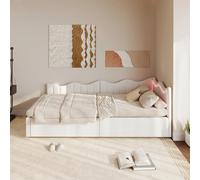 Rosahqnda Letto per bambini 90*200 cm Letto singolo Divano imbottito Letto ad aria Letto per ragazzi Velluto beige Bianco Teddy Office