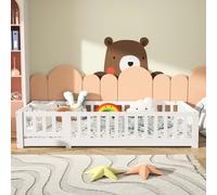 ROSAHQNDA Letto per bambini Montessori 90 x 200 cm con porta, protezione anticaduta e rete a doghe, legno massello di pino, senza materasso