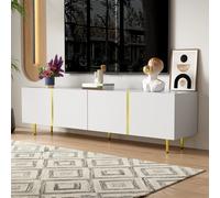 Rosahqnda Mobile TV nero lucido a 4 ante, moderno e semplice, combinazione di colori nero e oro