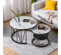 Rosahqnda Set 2 tavolini da caffè 70*45 cm Tavolo 45*40 cm con piastra bianca e poggiapiedi nero