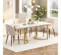 Rosahqnda Tavolo da pranzo per 4-6 persone Tavolo da pranzo rettangolare con motivo in marmo Gambe da tavolo regolabili Adatto per il soggiorno del ristorante