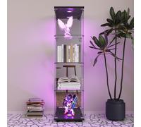 Rosahqnda Vetrina in vetro con LED Bianco/Nero Armadietto da soggiorno a 4 livelli Ingresso camera da letto