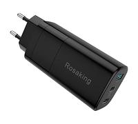 Rosaking Caricatore USB C 65W,3 Porte GaN 65W Caricatore PD per MacBook Air,Compatibile con Galaxy S23 Ultra/S23+/S22,Per iPhone 14/13