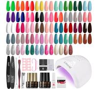ROSALIND Kit Semipermanente Unghie, 43 Coloris Verde Arancione Giallo Glitter Smalto Semipermanente Unghie, 48W Lampada UV LED Unghie Kit Smalto Semipermanente Completo Soak Off Nail Art Manicure Set