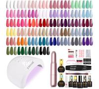 ROSALIND Kit Semipermanente Unghie, 44+4 Pezzi Kit Unghie Gel Completo con 48W UV LED Lampada Fresa per Unghie, Kit Smalto Semipermanente Completo Bianco Rosa Verde Viola Rosso Grigio Colori Regalo